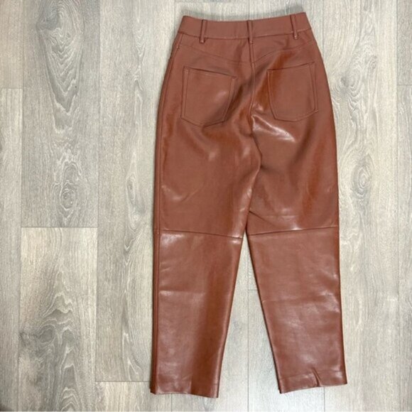 Wilfred Free Aritzia Oracle Pants High Waist Leather Brown Straight Balloon leg - Picture 13 of 16